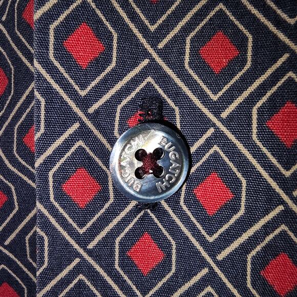 Bugatchi Mini Print Collared Button Up Blue Red Contrast Cuffs 100% Cotton - Picture 11 of 16